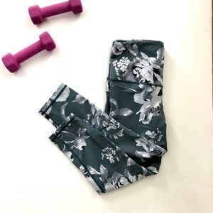 Gray Floral Yoga Pants